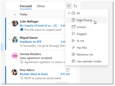 新しい Outlook for Windows および Outlook on the Web の優先順位付け機能
