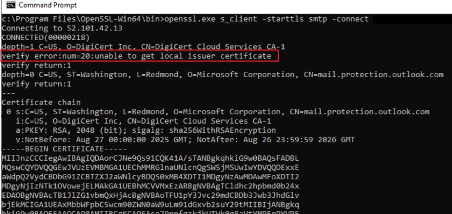 Exchange Online に接続しようとしたときに証明書を信頼していない場合に (例えば) Linux システムで表示される可能性があるエラー